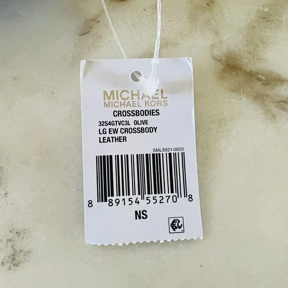 MICHAEL KORS Jet Set Olive Leather Zip Chain Crossbody Bag